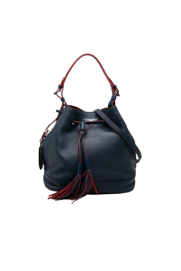 Pre-Owned Prada Triangle Logo Plate Handbag/Shoulder Bag 2-Way Navy Red Leather Women's PRADA