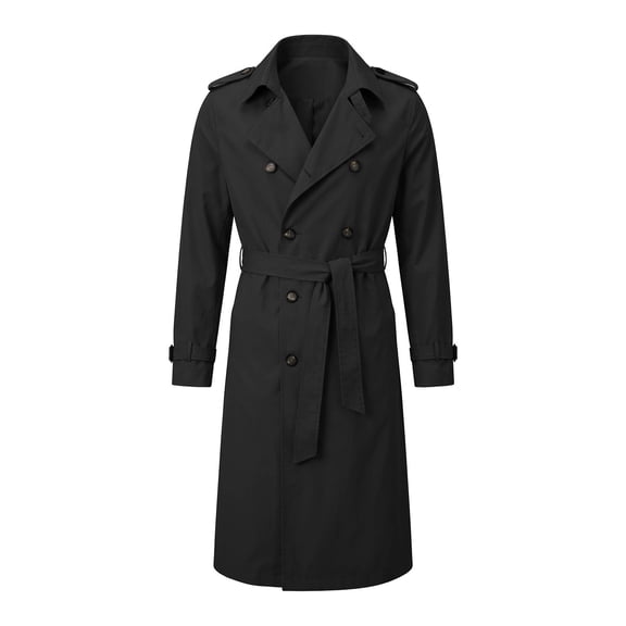 Mrmaere Men Lapel Trench Coat Double Breasted Belted Long Sleeve Outerwear For Business Daily Black M