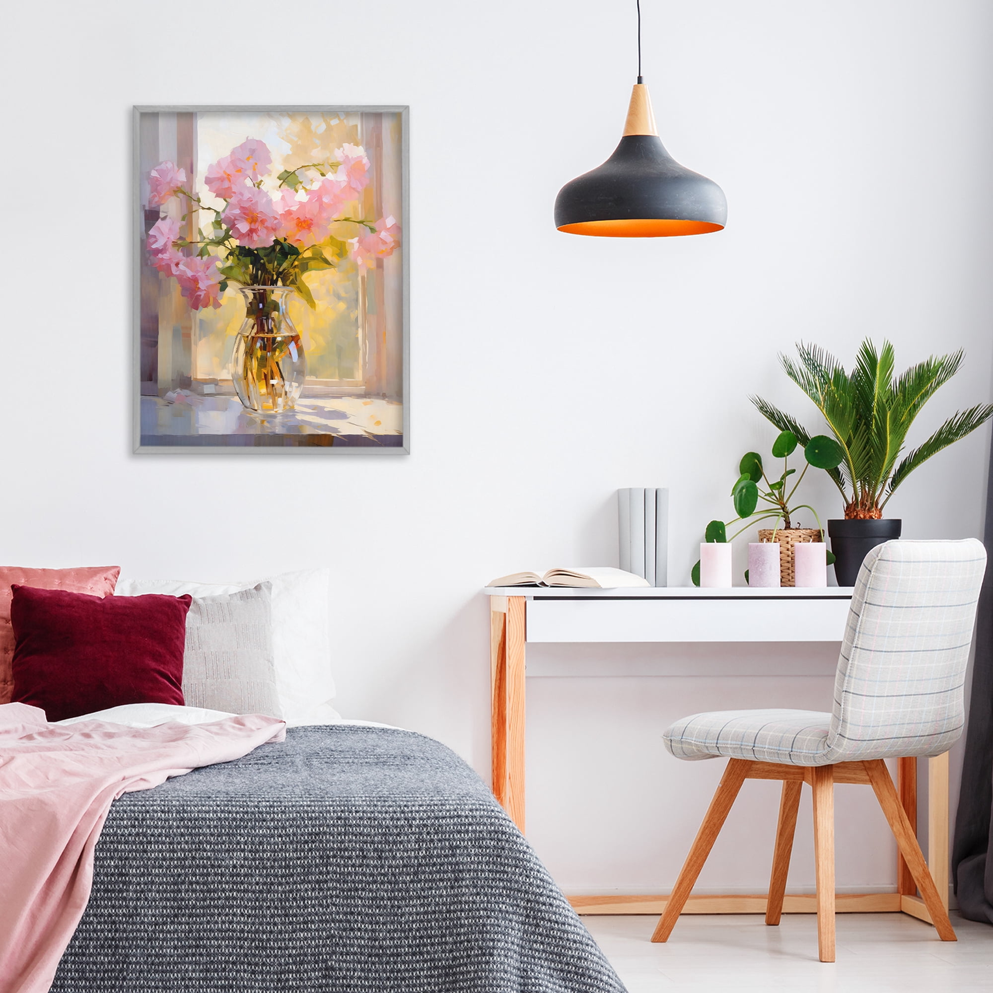 Stupell Industries Pink Flowers in Sunlit Vase Gray Framed Giclee Art, design by Creative Studio