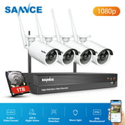 SANNCE 8CH WiFi IP Security Camera System with 4pcs 1080p Outdoor Wireless CCTV Surveillance Cameras AI Human Detection Cameras With 1T Hard Drive