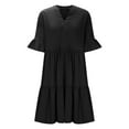 thumbnail image 5 of AherBiu Boho Dresses for Women Stretch Comfy Notch V Neck Ruffle Flowy Summer Short Dress with Pockets, 5 of 7