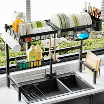 ADBIU Over The Sink Dish Drying Rack, Expandable Height and Length, Bowl holder, Knife and Chopstick Holder, Cutting Board Holder, Mobile Phone Holder