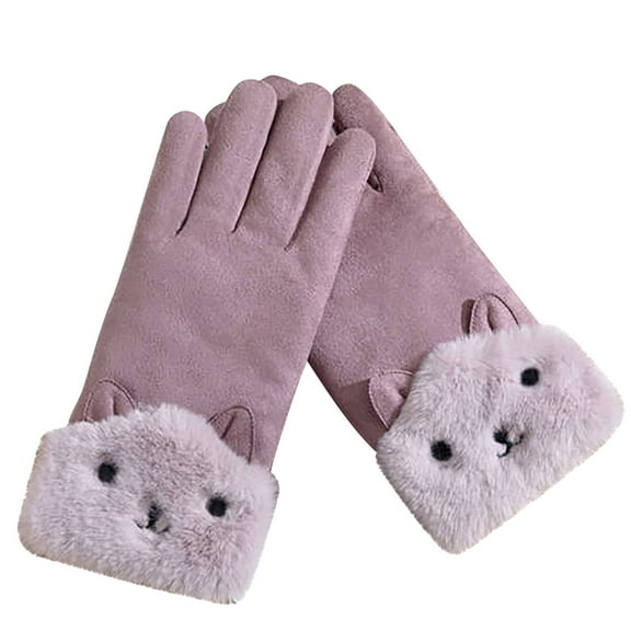 KyCheLot Women Soft Warm Gloves Cute Fleece Lined Windproof Winter Thermal Mittens Glove