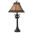 thumbnail image 1 of Collective Design Palm Tree Table Light Lamp w/ Rattan Shade & French Verdi Finish, 1 of 4