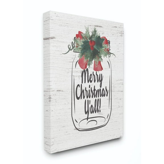 Stupell Industries Merry Christmas Yall Mason Jar Holiday Word DesignCanvas Wall Art By Artist Jo Moulton