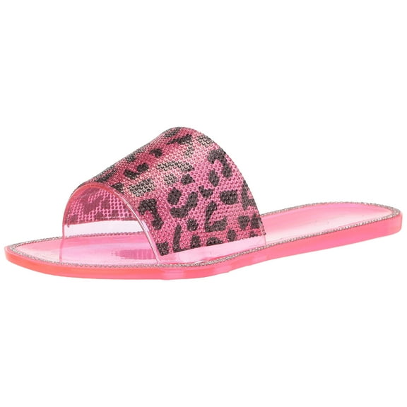 Jessica Simpson Kassime Black/Pink Combo Cheetah Embellished Jelly Slide Sandals (BLACK/PINK COMBO, 5)