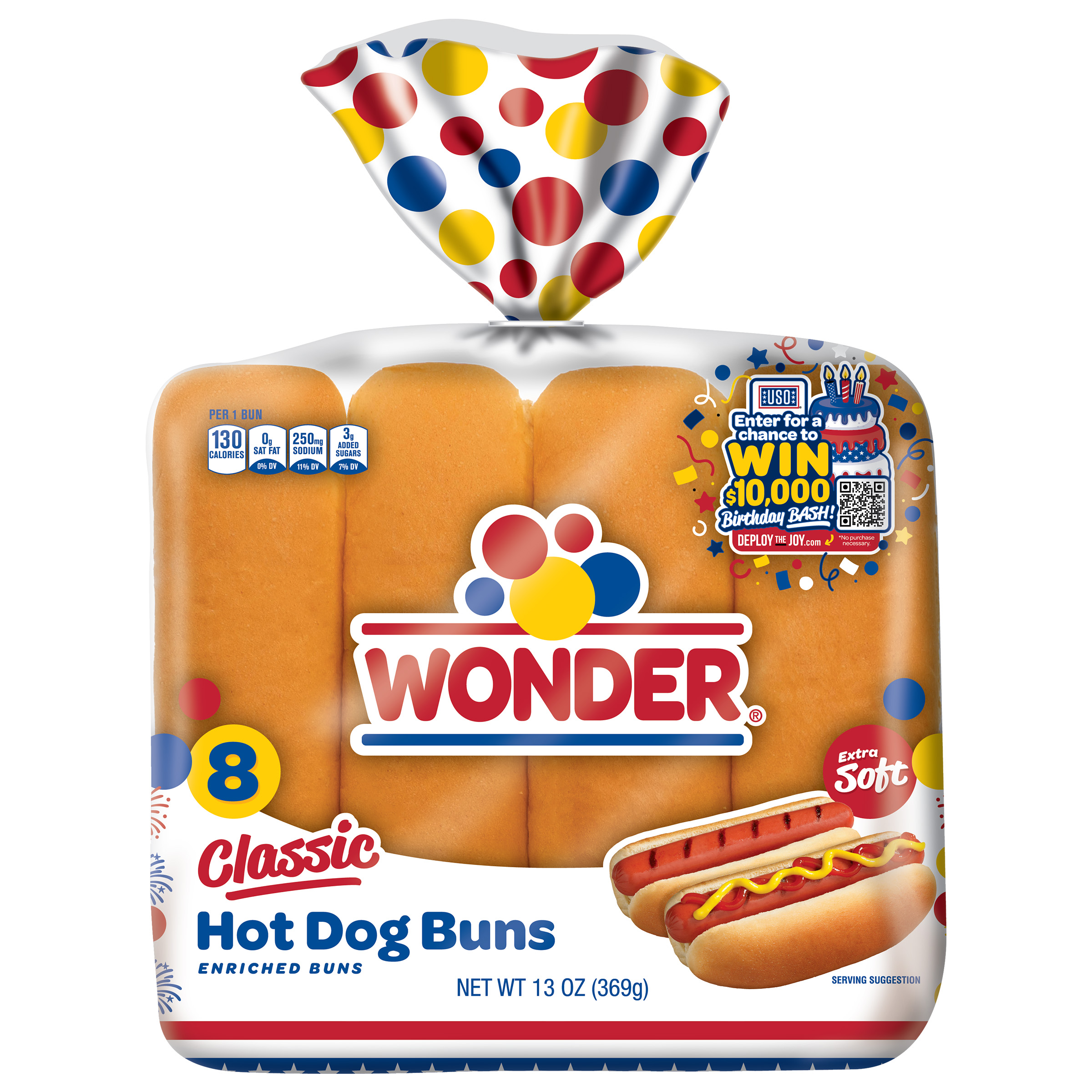Wonder Bread Classic Hot Dog Buns, White Bread Hot Dog Buns, 8 Ct, Shelf-Stable