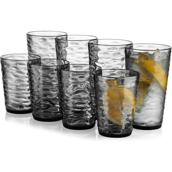 Zainca 14-ounce and 20-ounce Plastic Tumblers, Acrylic Drinking Glasses High-Balls, set of 8 Gray