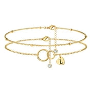 TINGN Heart Initial Anklet Bracelet for Women 14K Gold Plated Two Interlocking Infinity Circles Anklet