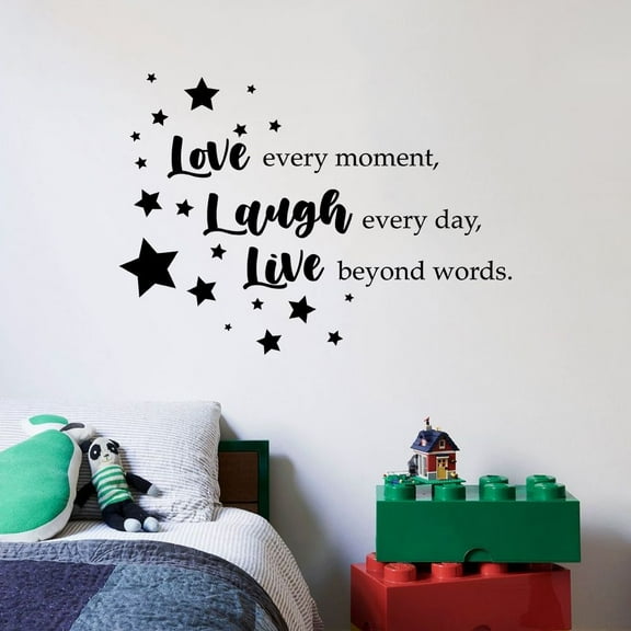 Love Laugh Live Stars Star Quote Positive Life Motivation Inspiration Quotes Saying Wall Art Sticker Designs Vinyl Stickers For Home House Walls Rooms Windows Bedroom Decoration Size (27x30 inch)