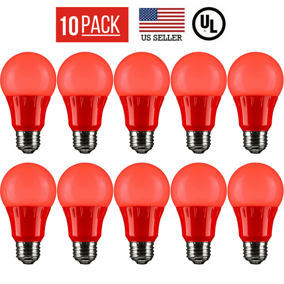 10 PACK 3W LED A19 COLORED LIGHT BULB, NON-DIMMABLE, E26 MEDIUM BASE, RED