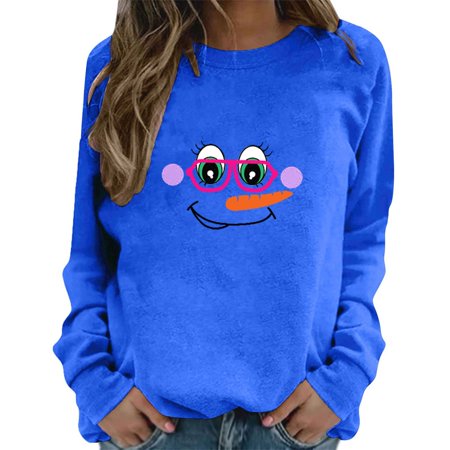 Women hoodies Women s Round Neck Long Sleeve Tops Christmas Cute Print Sweatshirt Fragarn 2XL