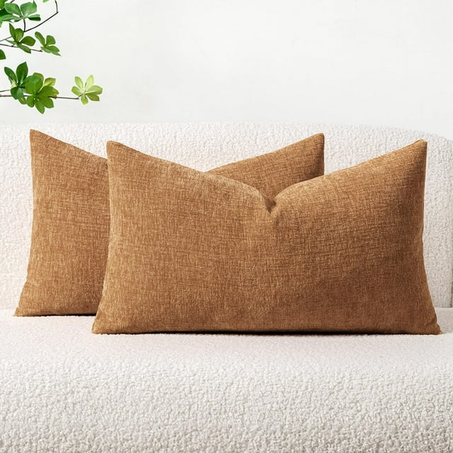 Fundas de almohada MIULEE de chenilla marrón, 30 x 50 cm, paquete de 2