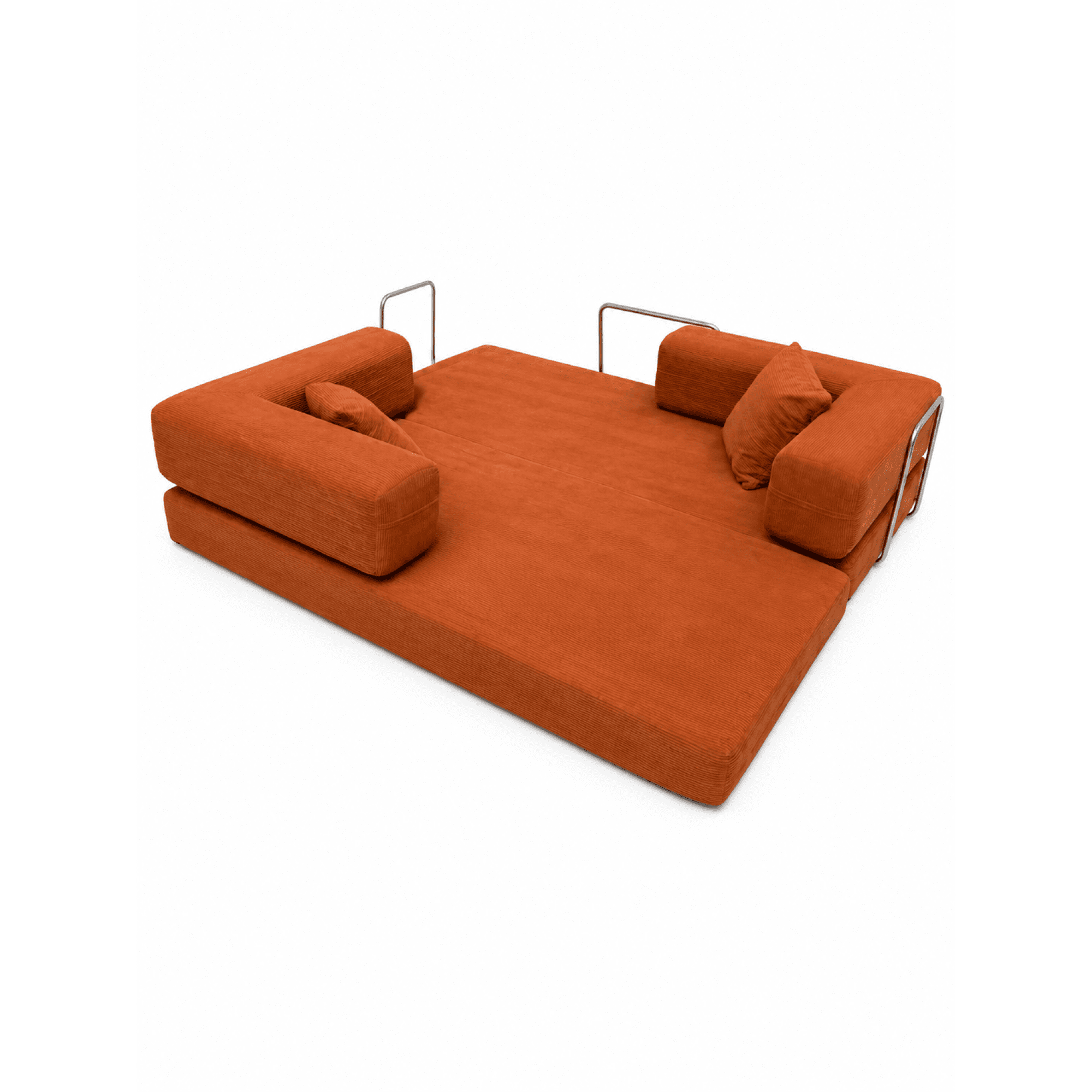 Garitin Sofa Bed and Convertible Floor Sofa 78.74 Inch, Corduroy Fabric Couch with Double Pillows for Living Room Bedroom, Orange