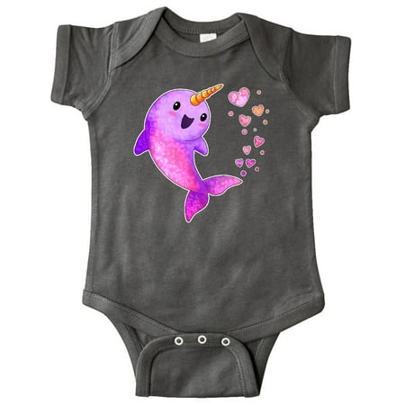 

Inktastic Valentine s Day Cute Pink Narwhal with Hearts Gift Baby Boy or Baby Girl Bodysuit