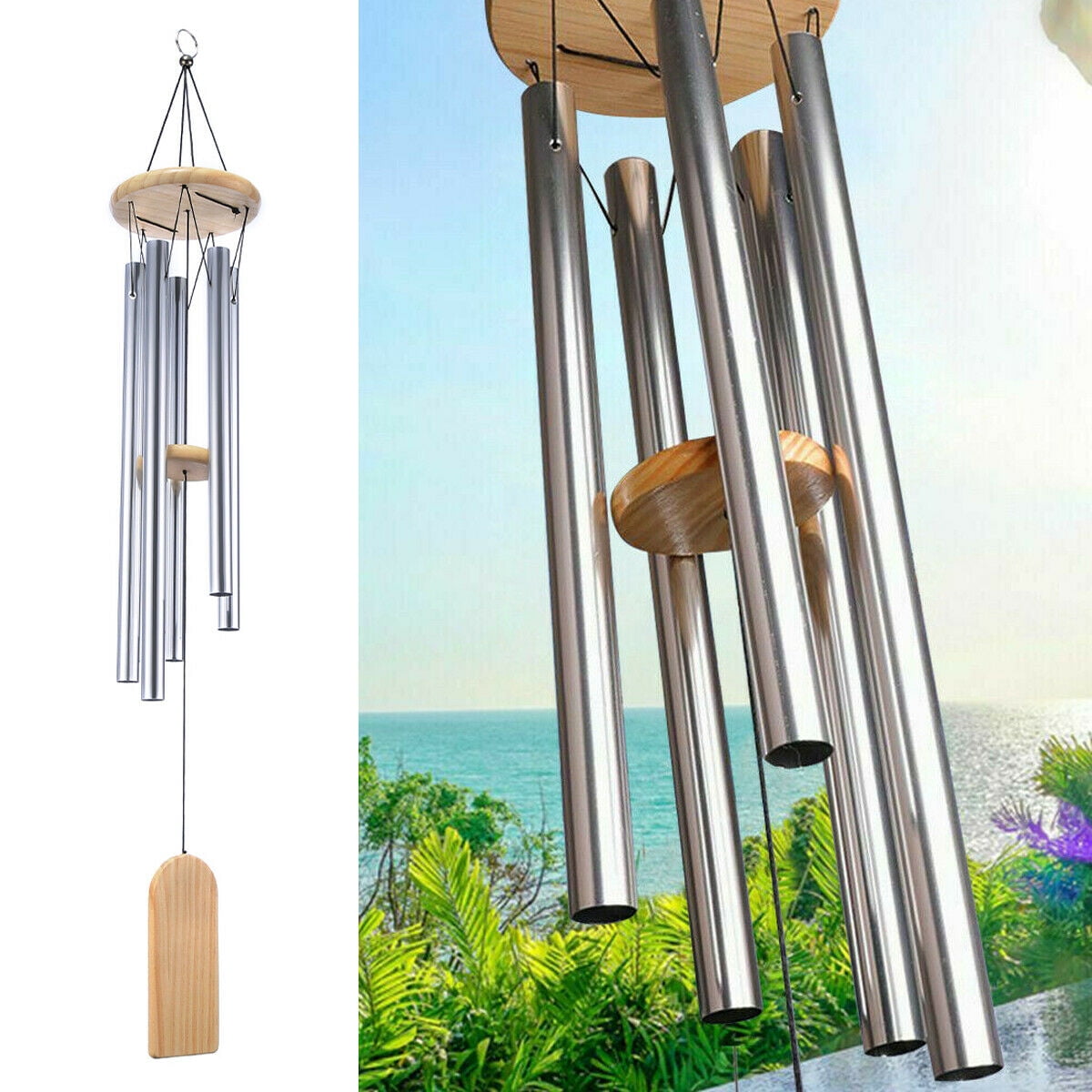29'' Wind Chimes Large Resonant Bell 5 Tubes Chapel Church Garden Home Decor