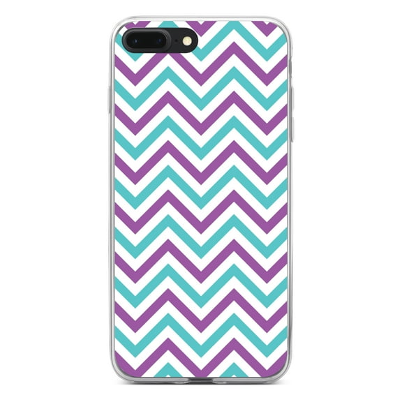 DistinctInk Clear Shockproof Hybrid Case for iPhone 7 PLUS / 8 PLUS (5.5" Screen) - TPU Bumper, Acrylic Back, Tempered Glass Screen Protector - Purple Teal Stripes - Stripes Pattern