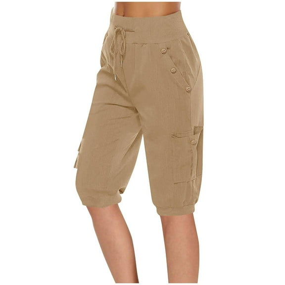 AKAFMK Women's Cargo Capris Hiking Pants,Fashion Womens Casual Solid Color Elastic Loose Pants Straight Wide Leg Trousers With Pocket