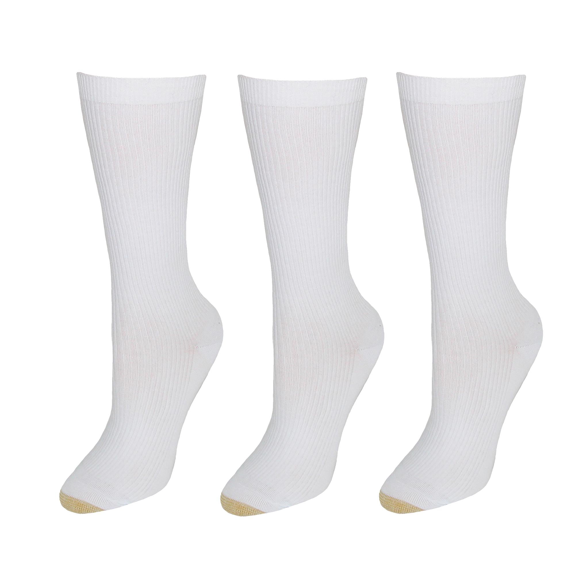 3 Pairs Gold Toe Womens Non-binding Ribbed Crew Socks