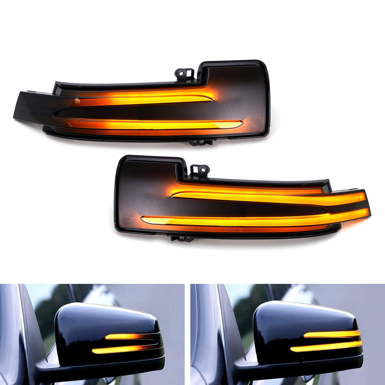 KENRTIR Smoked Lens Switchback White Amber Dynamic Sequential Blink LED Side Mirror Turn Signal Light Assembly For Mercedes-Benz C E S CLA CLS GLK GLA Class etc 
