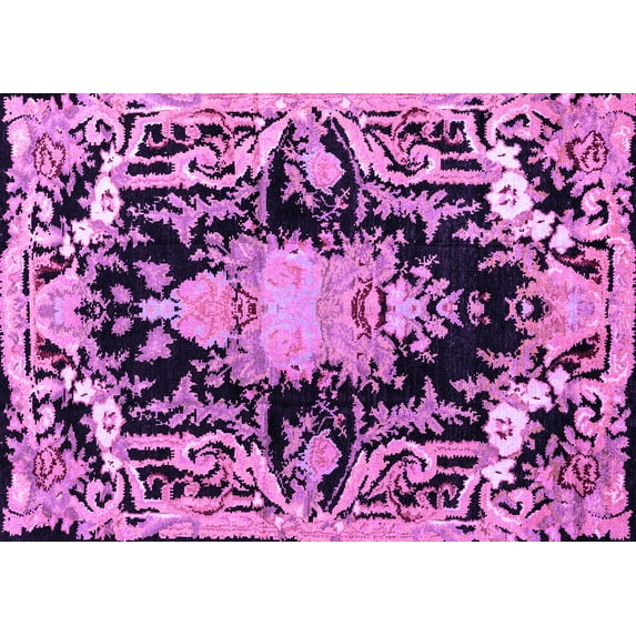 Ahgly Company Indoor Rectangle Medallion Purple French Area Rugs, 7' x 9'