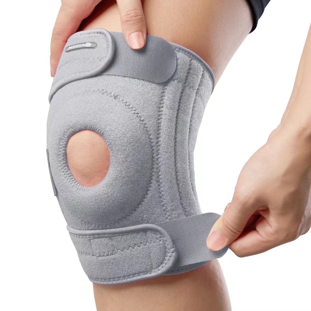 AVIDDA Knee Support with Open-Patella Design for Joint Pain, Sports, Injury Rehabilitation, Adjustable Knee Brace for Men Woman with 3 Straps, 1 Pack, XL, Gray