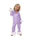 thumbnail image 5 of Otqutp 2-14 Years Kids Girls Christmas Outfits Long Sleeve Shirt Top Solid Color Bell Bottom Pants Set Xmas 2Pcs Holiday Sleepwear (Purple,14 Years), 5 of 7