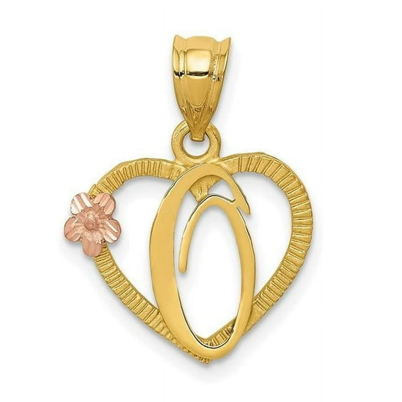 Finest Gold 14K Two-tone Heart Letter O Initial Pendant