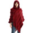 thumbnail image 4 of Suéter de punto bohemio para mujer, otoño e invierno, talla grande, con capucha, chal, poncho, chal de punto, capa, borla, 4 of 5