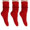thumbnail image 2 of 3 Pairs Cotton Slouch Cotton Socks Extra Heavy and Extra Long Shoe Size 5-10 (Red), 2 of 13