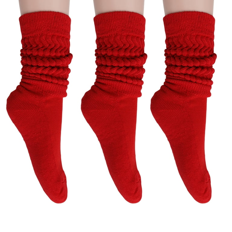 AWS/American Made Red Slouch Socks for Women Cotton Socks Size 9 to 11 3 Pairs, Women's