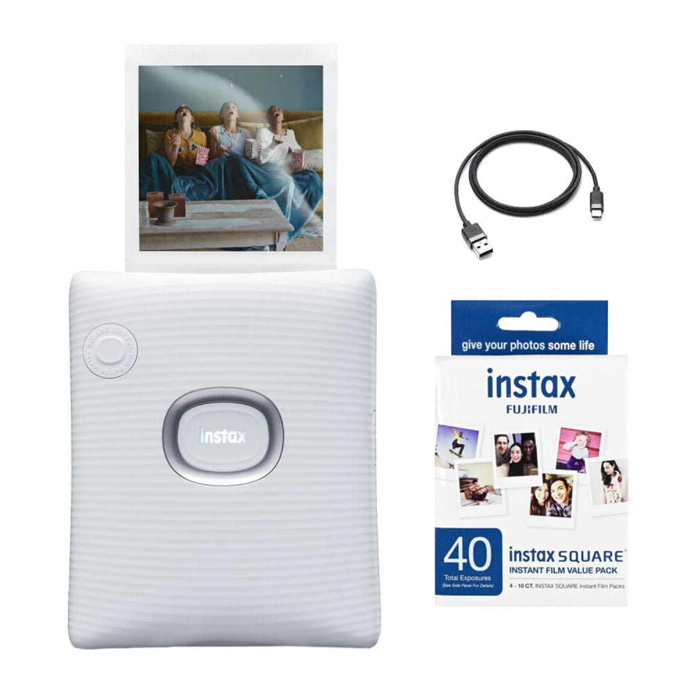 En sætning Genbruge demonstration FUJIFILM INSTAX SQUARE LINK Smartphone Printer | Ash White Bundle with Fujifilm  Instax Square Film | 40 Count Value Pack (2 Items) - Walmart.com