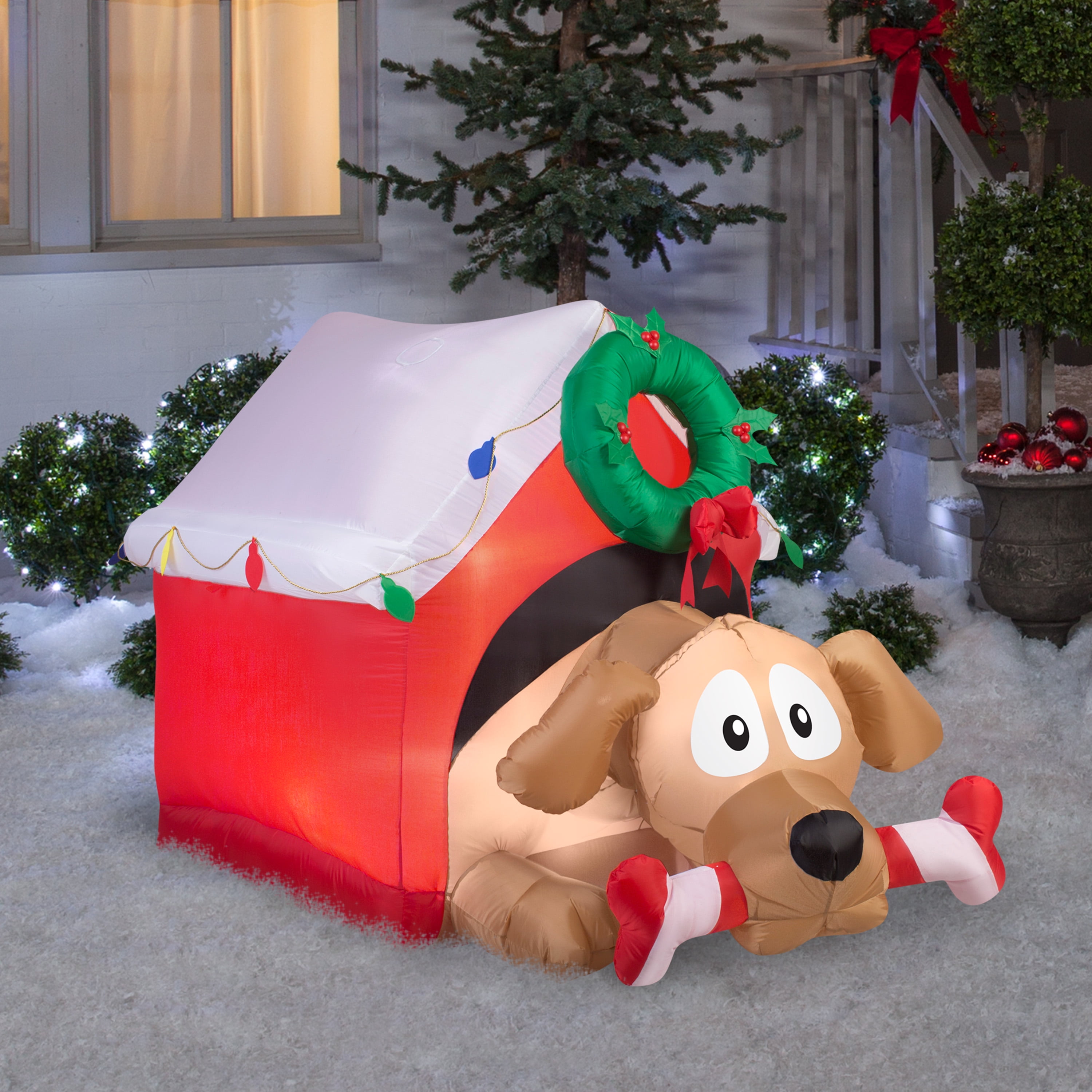 Christmas Gemmy 4 ft Animated Dog w/Candy Cane Bone Airblown Inflatable NIB 