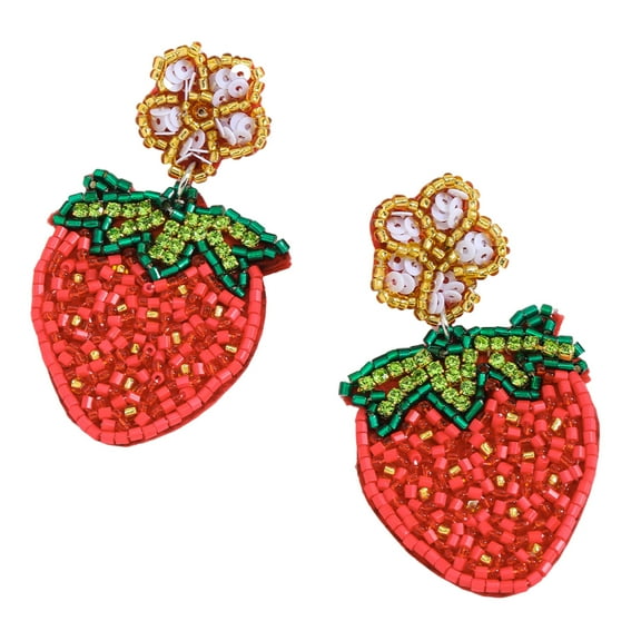 BELOWSYALER Strawberry and Floral Drop Earrings Dainty Beaded Strawberry Flower Drop Earrings Accessory for Fashion Lovers