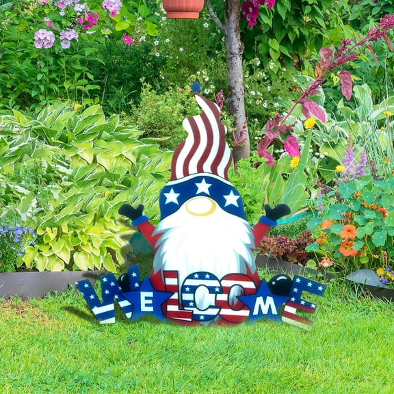 YIMWNYI Independence Day Gnome Garden Stake, Outdoor Patriotic Yard Decoration, Miniature Lawn Ornament for 4th of July, Weather-Resistant Resin Gnome, Patio & Courtyard Decor