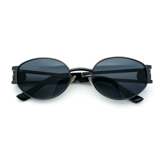 Jaguar Head Button Jewel Hinge Metal Rim Oval Fashion Hustler Sunglasses Gunmetal - Black