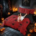 thumbnail image 4 of Homewish Spider Web Queen Bedding, Happy Halloween Bedding Comforter Set Queen, Bright Red, Black Reversible 7 Pieces, 4 of 7