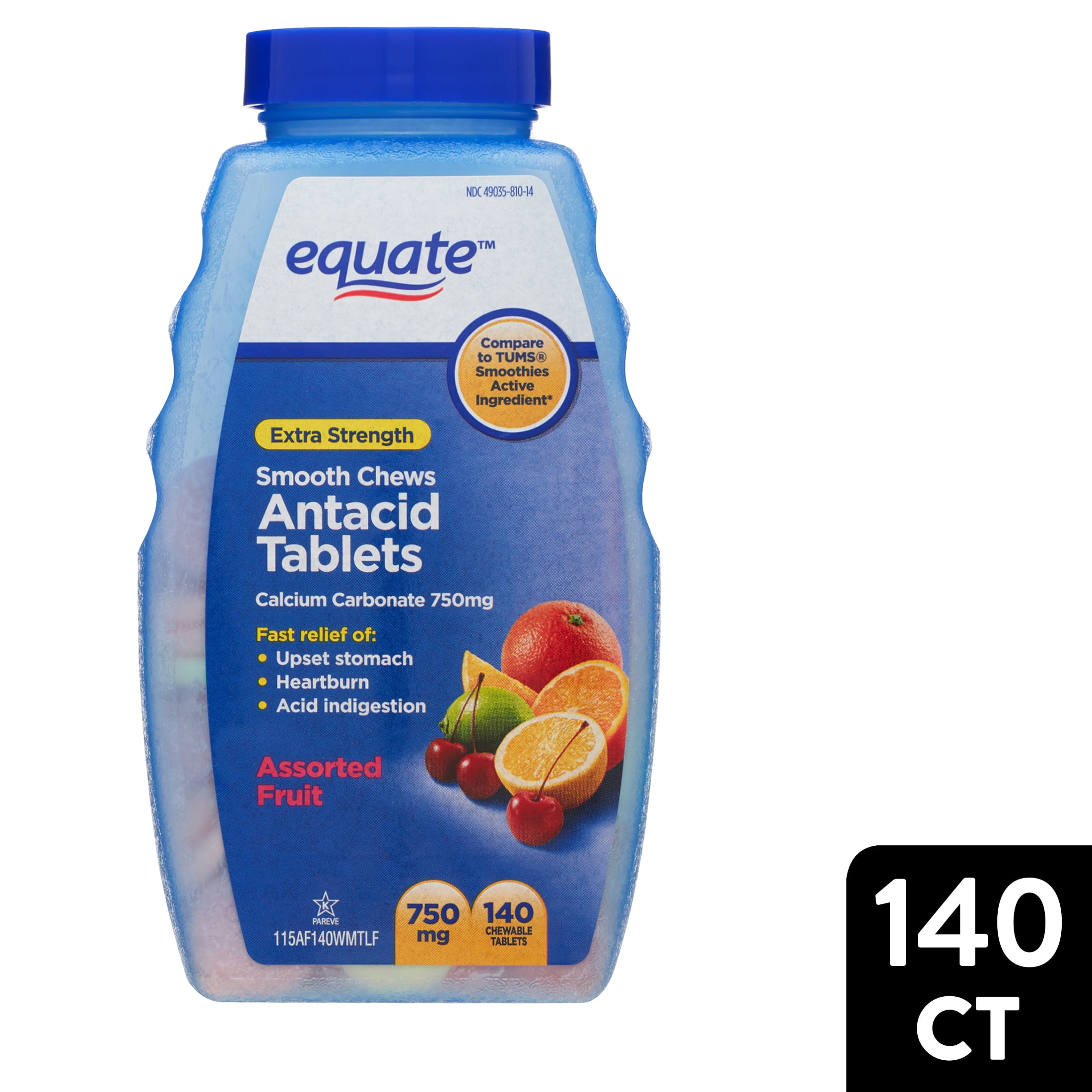 Equate Extra Strength Smooth Chews Antacid Tablets, Assorted Fruit, over the Counter, 140 Count