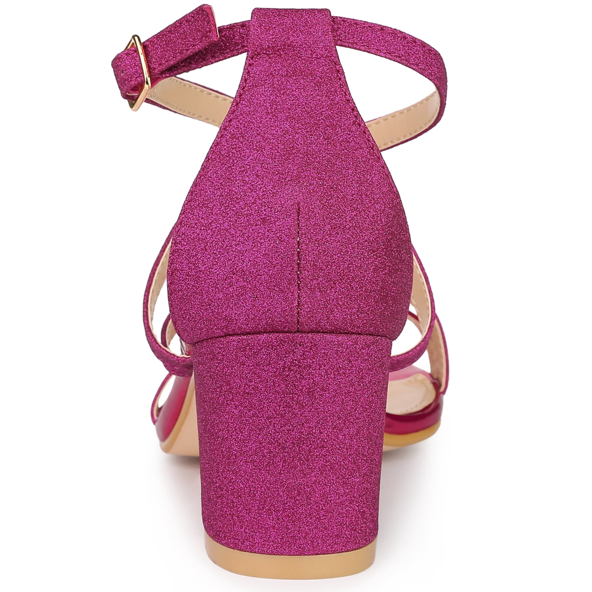 Unique Bargains Women's Open Toe Sandal Glitter Crisscross Strap Chunky Heel Sandals