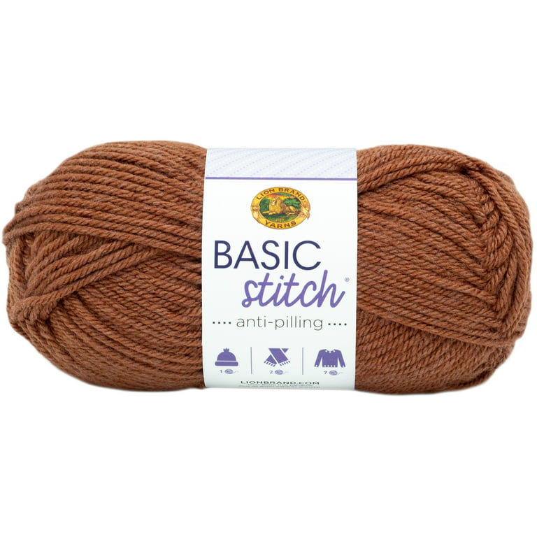 Lion Brand Yarn Basic Stitch Anti Pilling Russet Heather Anti Pilling  Medium Acrylic Brown Yarn 3 Pack 