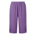 thumbnail image 6 of TaTaai Loose Fit Shorts for Women Cotton Linen Blend Solid Color Capris Casual Summer Bermuda Pants Elastic Waist Comfy Breathable Daily Wear Beach Vacation Gift, 6 of 6