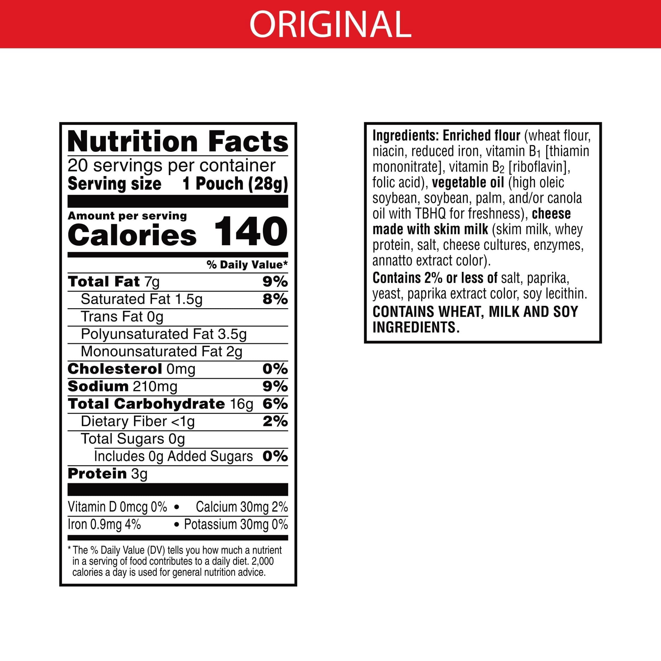 Cheez-It Cheese Crackers, Baked Snack Crackers, Lunch Snacks, Original, 20Oz Box (20 Packs) Packaging May Vary - Pack of 2