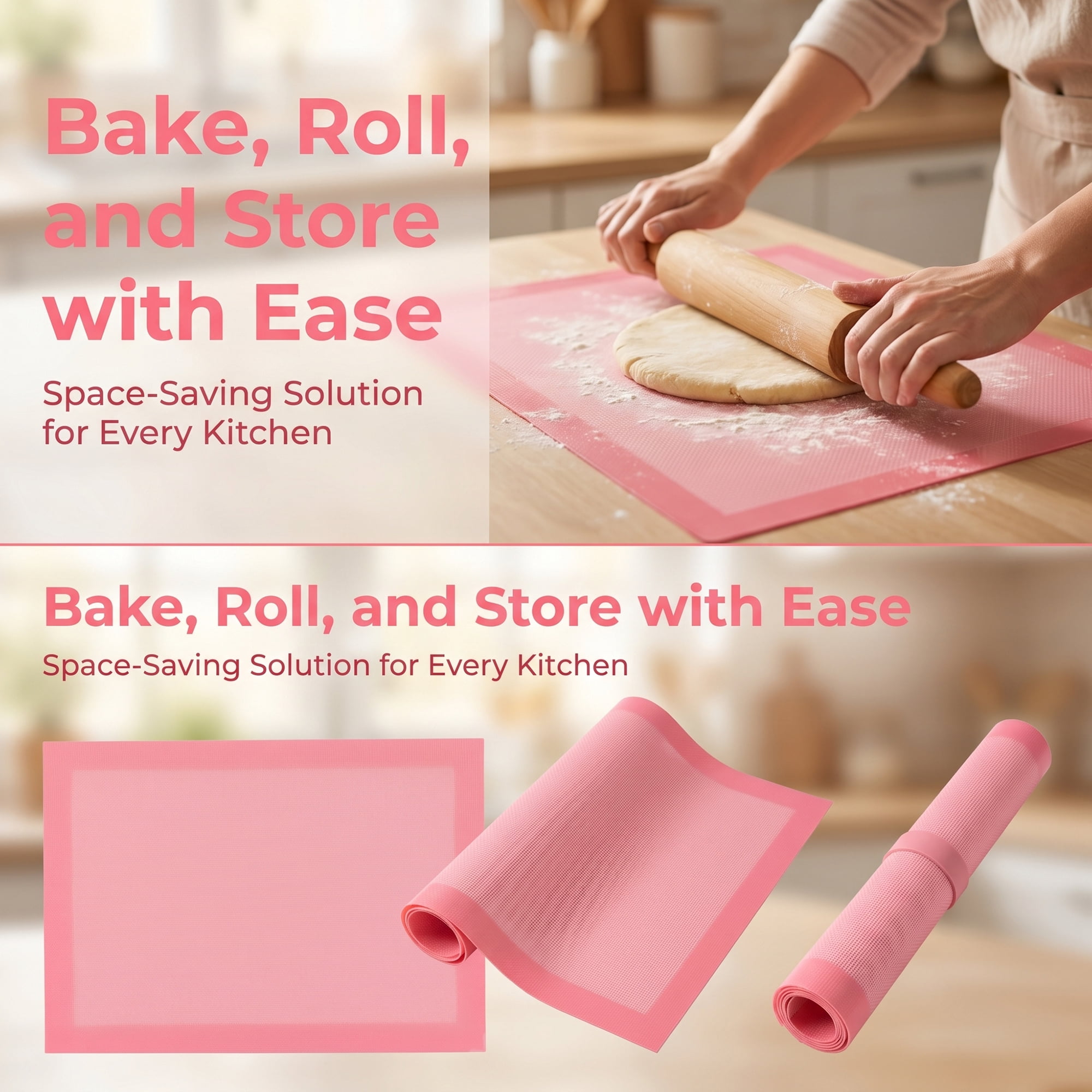 Unique Bargains Heat Resistant Dough Rolling Baking Sheet Pastry Mat Pink A 15.7"x11.8"