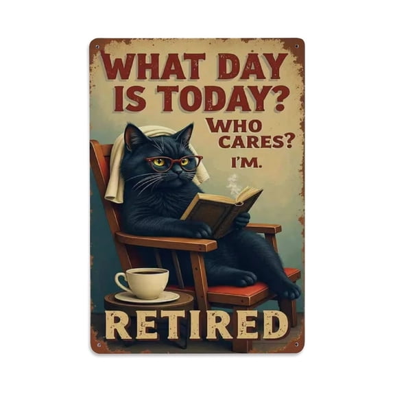 Retirement Cat FUNNY Tin Sign Vintage Metal Poster Living Room Bar Man Cave Home Wall Art Decor 8x12inch