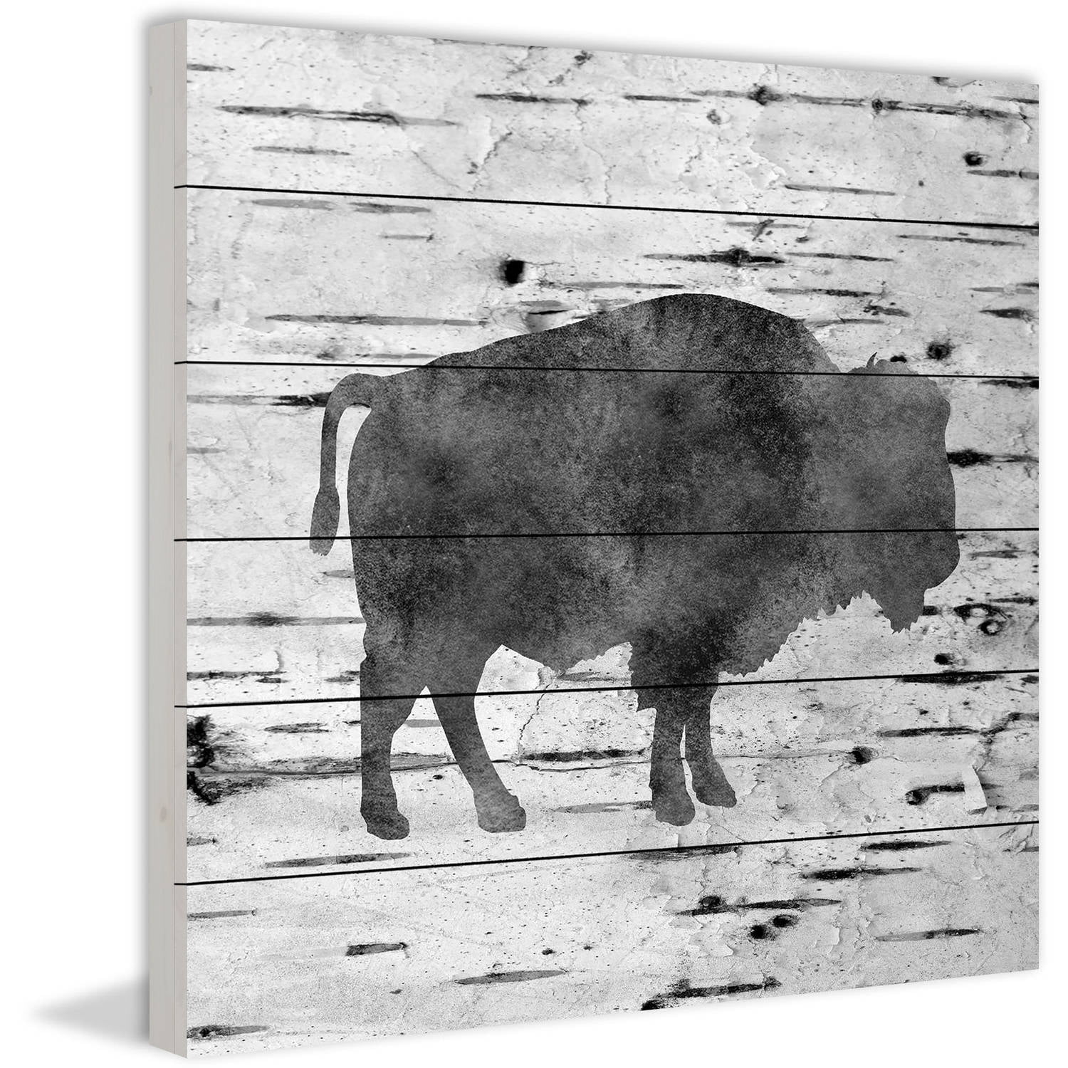 "Bison Birch Bark" Painting Print on White Wood