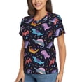 thumbnail image 2 of Honeii Cartoon Dinosaur Print Women's Classic V-Neck T-Shirt,Womens Fashion Tops,Stylish Everyday Top for Women, Casual Summer Spring Outfits Clothes-Medium, 2 of 5