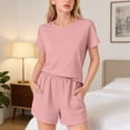 thumbnail image 2 of Ruyang Girls 2 Piece Sets Solid Round Neck Short Sleeve Tops and Wide Leg Shorts Outfits Summer Outdoor Active Wear, 2 of 9