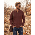 thumbnail image 7 of JWD Men Zip Mock Neck Ribbed Long Sleeve Shirts Stretch Fitted Knit Pullover Brown 2XL, 7 of 7