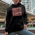 thumbnail image 2 of Missouri, USA State Themed, Groovy Retro Wavy Text Merch Gift, Black Hooded Sweatshirt or Hoodie, Small, 2 of 5