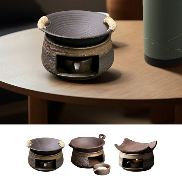 Juego de 1 set de cocina para asar té, calentador de velas, calentador de té, accesorios cerámicos para ceremonia del té con platillo de té tostado para uso en casa o exterior 8-12cm JASKFLY